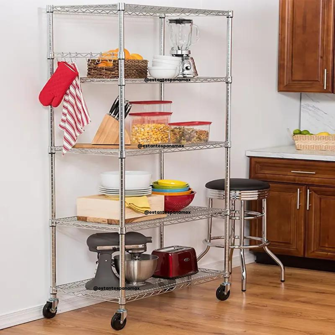 Ruedas Racks Rack Metálico Cromado con Ruedas & Frenos de 5 Niveles 80-100kg R160x1 ...