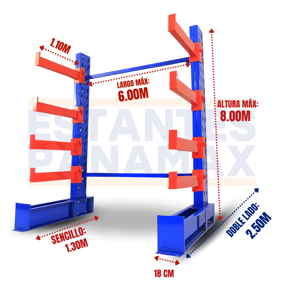 Rack Cantilever de Hierro Calibre Grueso 1000kg/Nivel CNTL-001 ***SE VENDE POR PIEZAS***