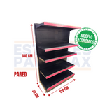 **MODELO ECONÓMICO** Góndola Pared Perforado Negro 5 Niveles 180x120x50cm 75kg/nivel PMX-3002-P