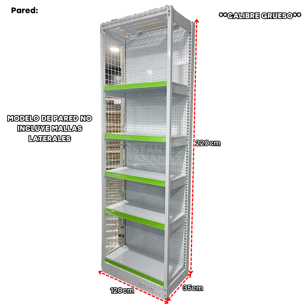 **CALIBRE GRUESO** Góndola Cuadrado de Fondo Perforado de 6 Niveles Blanco 2.20m Alto PMX-1115, PMX-1117 & PMX-1205