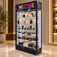 Vitrina Vertical Exhibidora Comercial de Vidrio con Iluminación Letrero LED, 5 Repisas y Puertas Corredizas con Cerradura 200×106×35cm KW-029