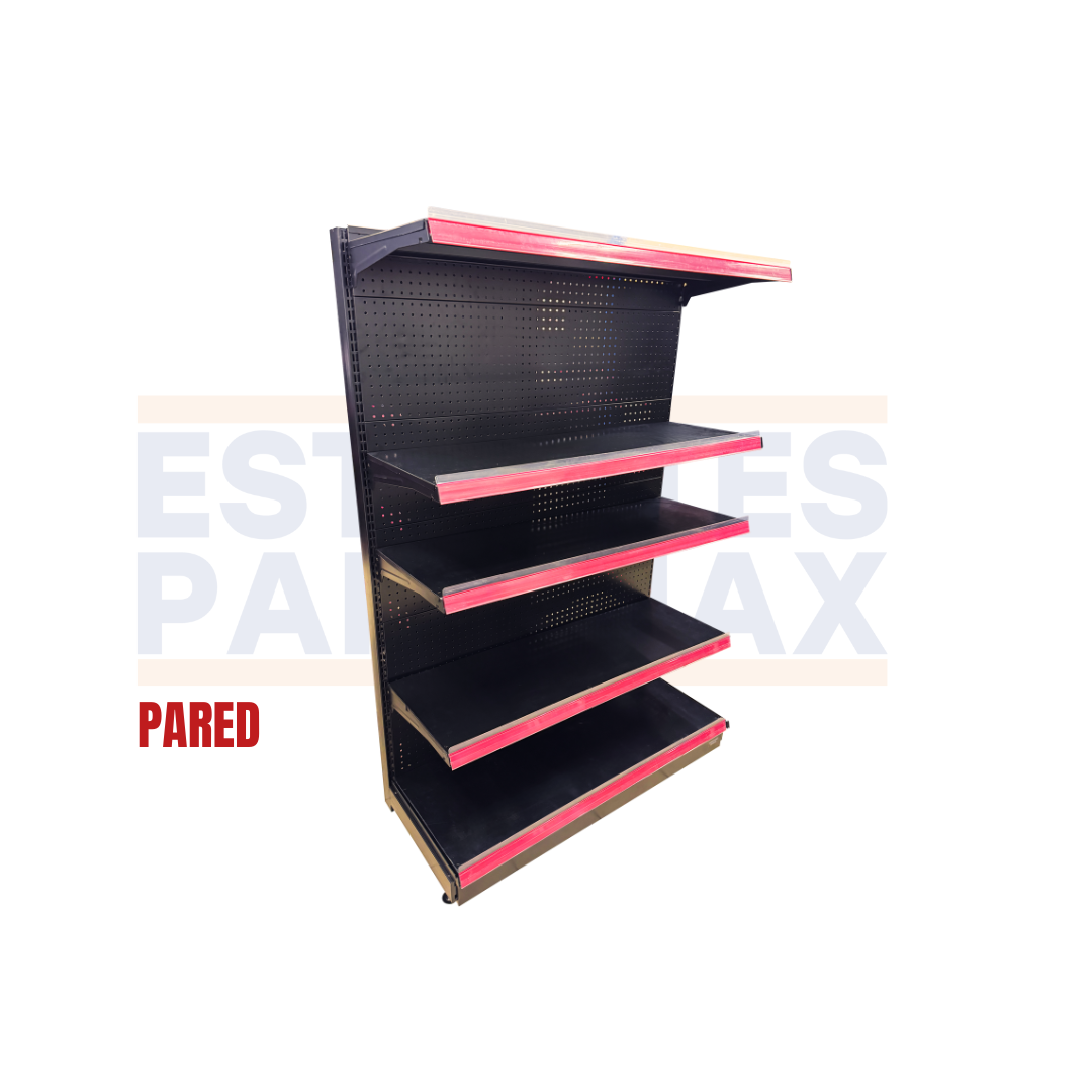 **MODELO ECONÓMICO** Góndola Pared Perforado Negro 5 Niveles 180x120x50cm 75kg/nivel PMX-3002-P