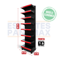 **MODELO ECONÓMICO** Góndola Frontal Perforado Negro 8 Niveles 200x60x33cm 75kg/nivel PMX-3005-F