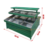 Mueble de Legumbre Doble Lado 3 Niveles de Metal Verde 145x200x200cm PMX-1308 Exhibidor. Frutas. Verdura.