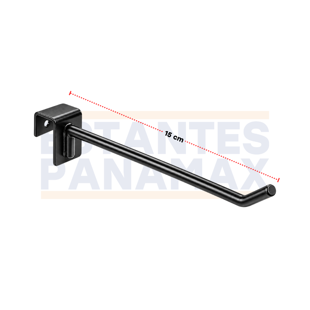Gancho de Barra Sencillo Negro 15 cm para Exhibición y Estanterías Panamax PMX-1425