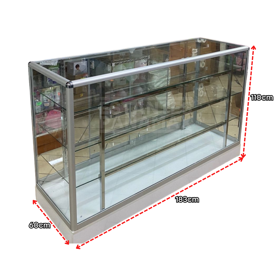 Vitrina de Aluminio Plateado con Base Blanco 3 Niveles Vidrio Templado 110x183x60cm KS-004