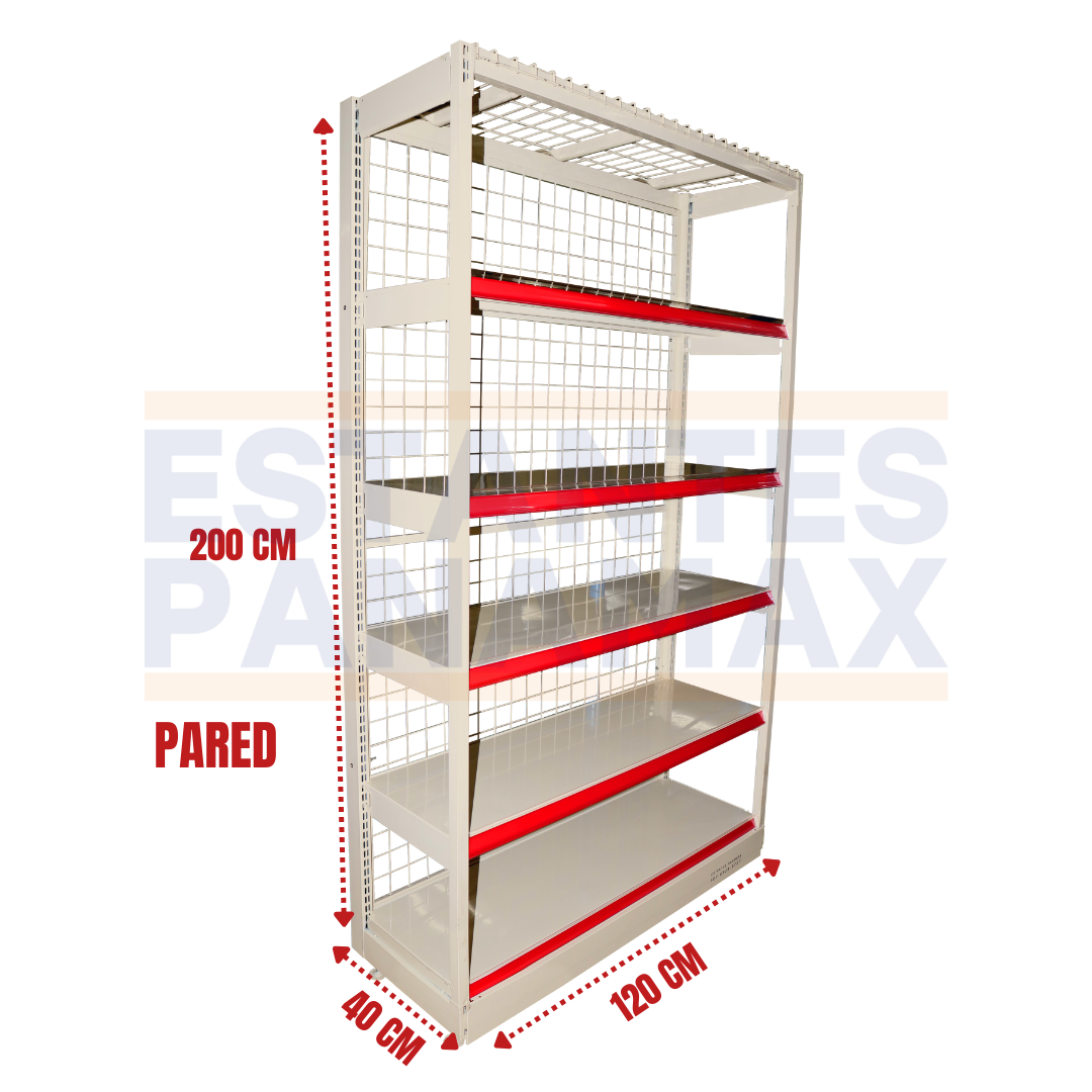 Góndola Pared de Malla Crema Tipo Cuadrado 200x120x40cm 6 Niveles 250kg/nivel PMX-1083