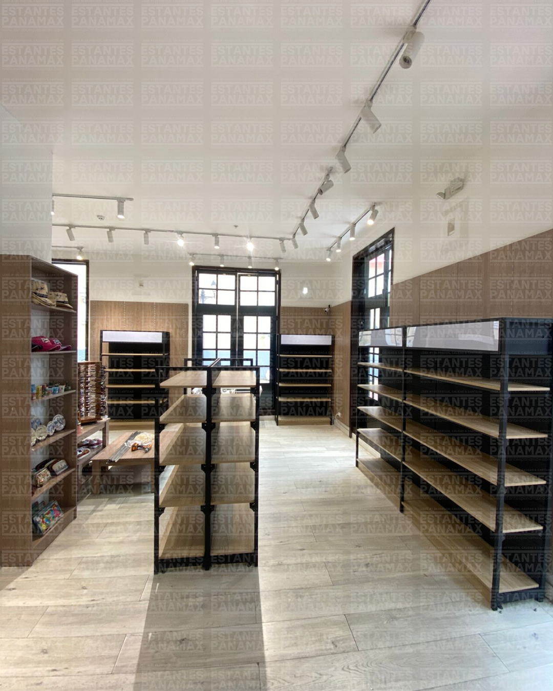 Góndola Pared Perforado Negro con Diseño de Madera 5 Niveles 200x120x40cm 90kg/nivel PMX-1208