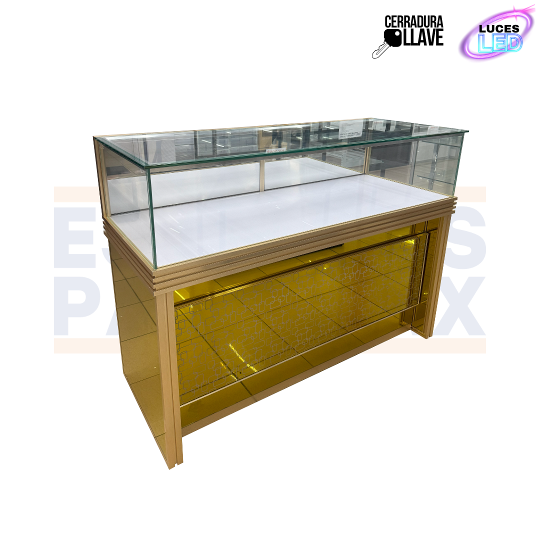 Vitrina para Joyería Color Dorado con LED y Cerradura con Llaves 110x150x60cm KW-025