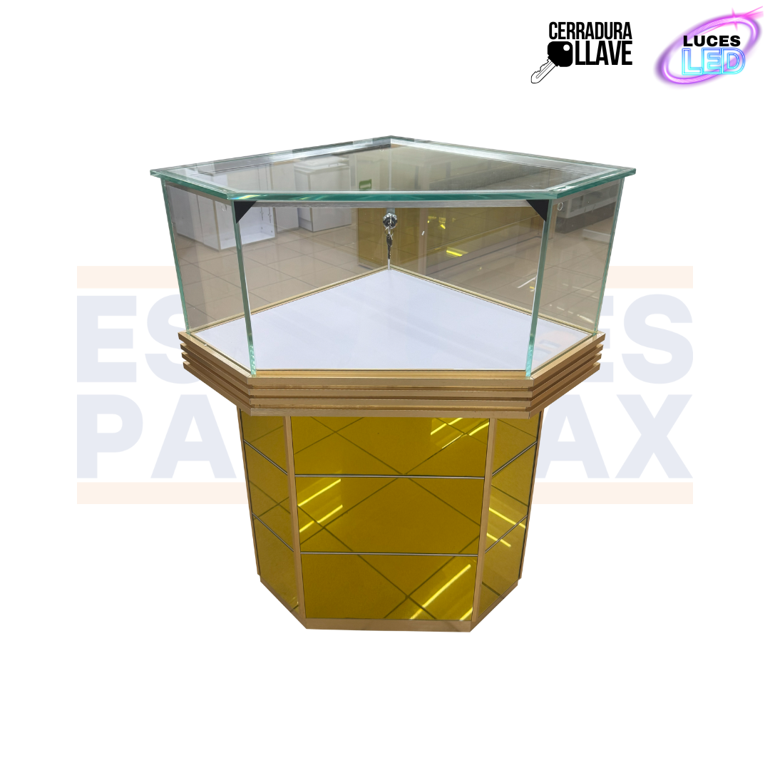 Esquinero para Joyería Color Dorado con LED y Cerradura con Llaves 110x60x60cm KW-025