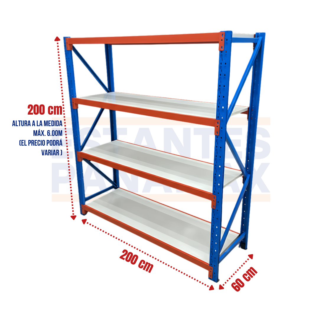 Rack para Bodega de Carga Mediana de 4 Niveles 350kg/Nivel 200x200x60cm PMX-1081
