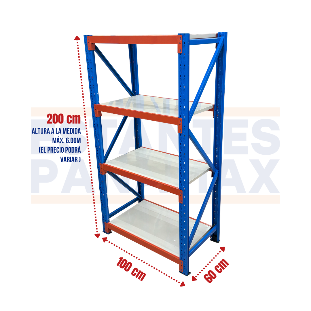Rack para Bodega de Carga Mediana de 4 Niveles 350kg/Nivel 200x100x60cm PMX-1081