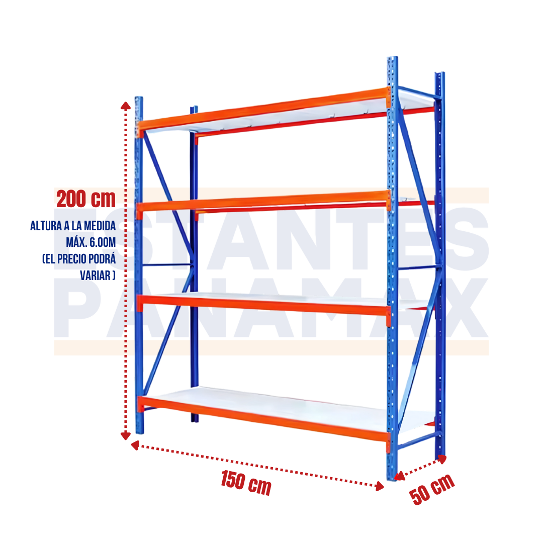 Rack para Bodega de Carga Liviana de 4 Niveles 250kg/Nivel 200x150x50cm PMX-1013