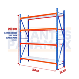 Rack para Bodega de Carga Liviana de 4 Niveles 250kg/Nivel 200x150x50cm PMX-1013