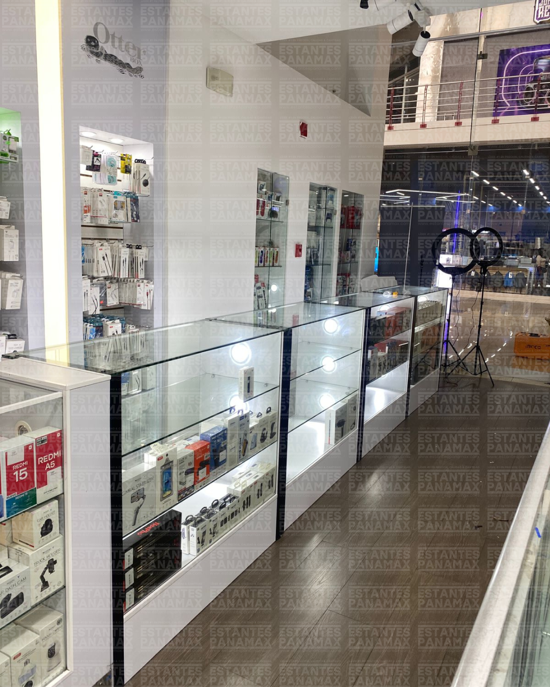 Vitrina Horizontal de MDF Blanco con 2 Niveles & Gaveteros con 6 Luces LED 110x120x50cm BNM24-006