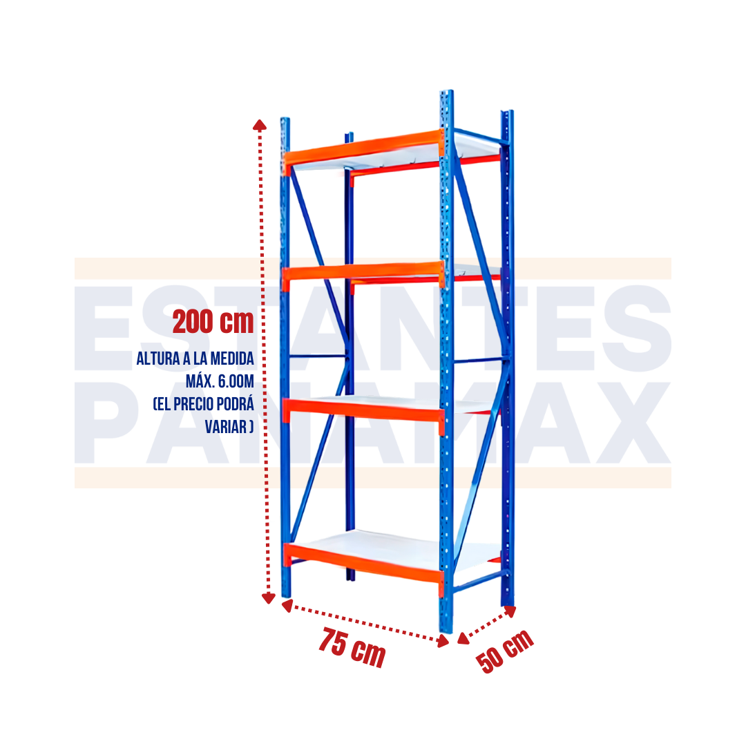 Rack para Bodega de Carga Liviana de 4 Niveles 250kg/Nivel 200x75x50cm PMX-1013