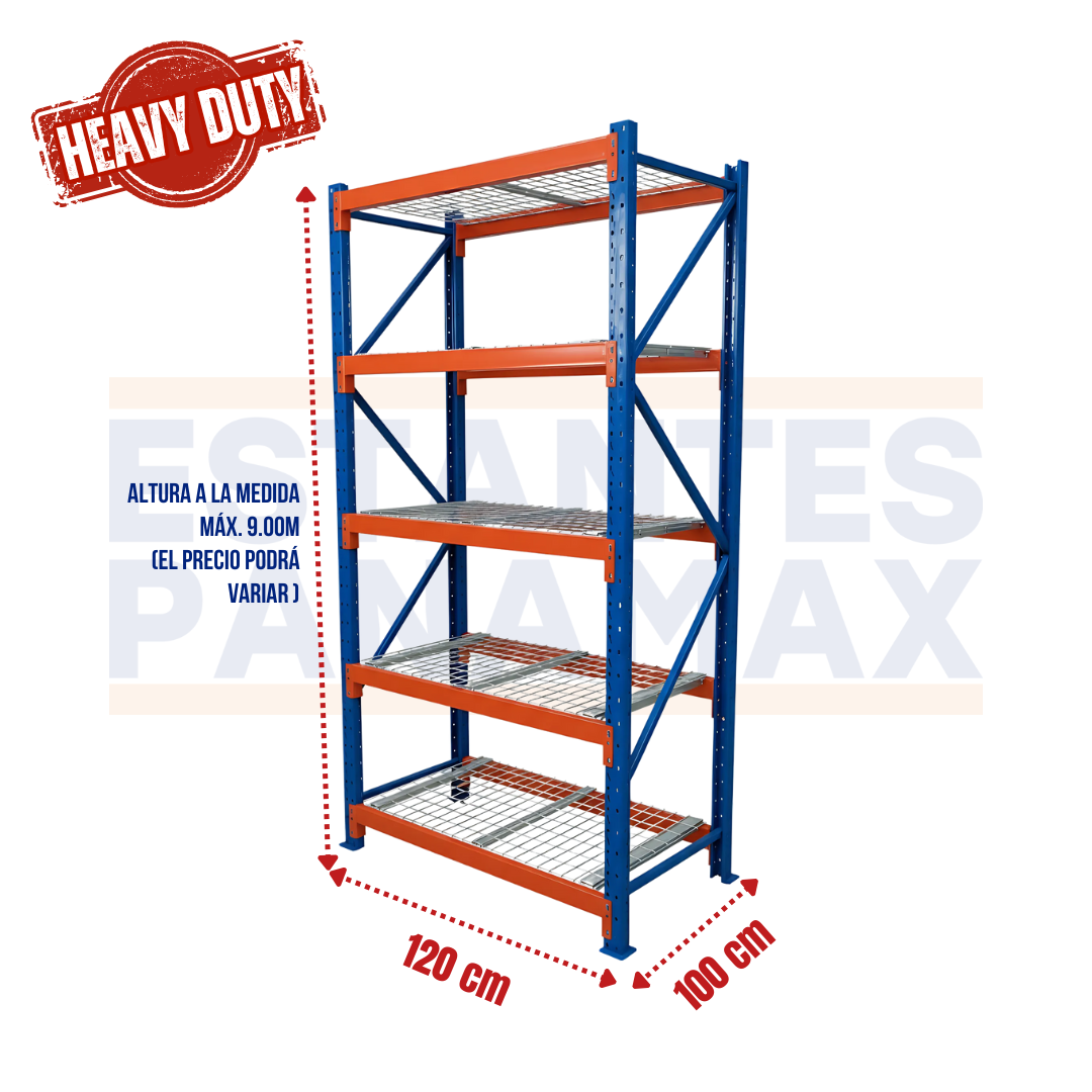Rack de Bodega de Carga Pesada 1000kg/Nivel con Mallas 120x100cm PMX-1094 1 Tonelada. ***SE VENDE POR PIEZAS***
