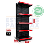 **MODELO ECONÓMICO** Góndola Frontal Perforado Negro 5 Niveles 210x90x45cm 75kg/nivel PMX-3007-F