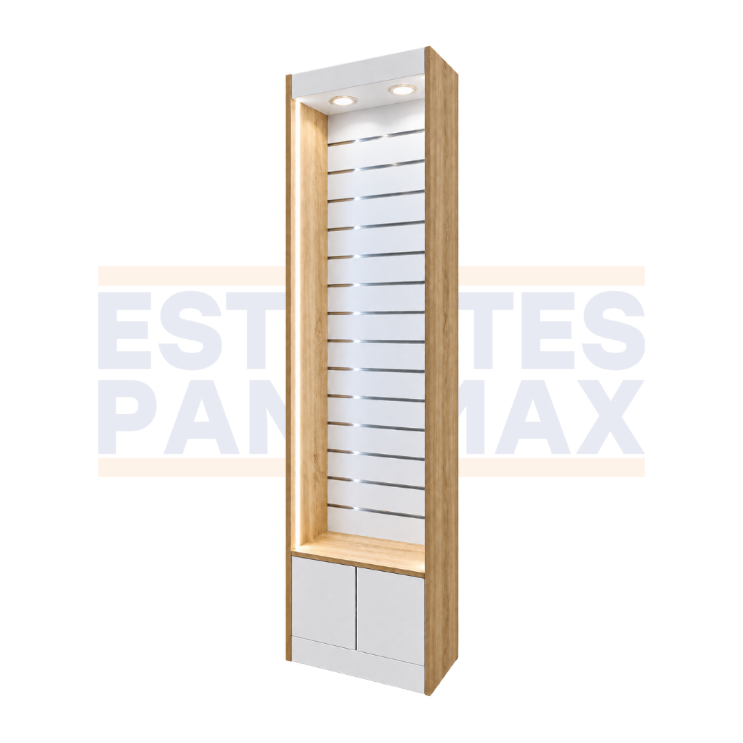 Exhibidor Comercial Slatwall con Iluminación y Gabinete para Tiendas 240×60×30cm KW-028-60