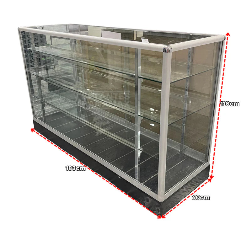 Vitrina de Aluminio Plateado con Base Negro 3 Niveles Vidrio Templado 110x183x60cm KS-004