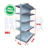 **MODELO ECONÓMICO** Góndola Doble Lado Perforado Blanco 5 Niveles 210x120x90cm 75kg/nivel PMX-3006-D