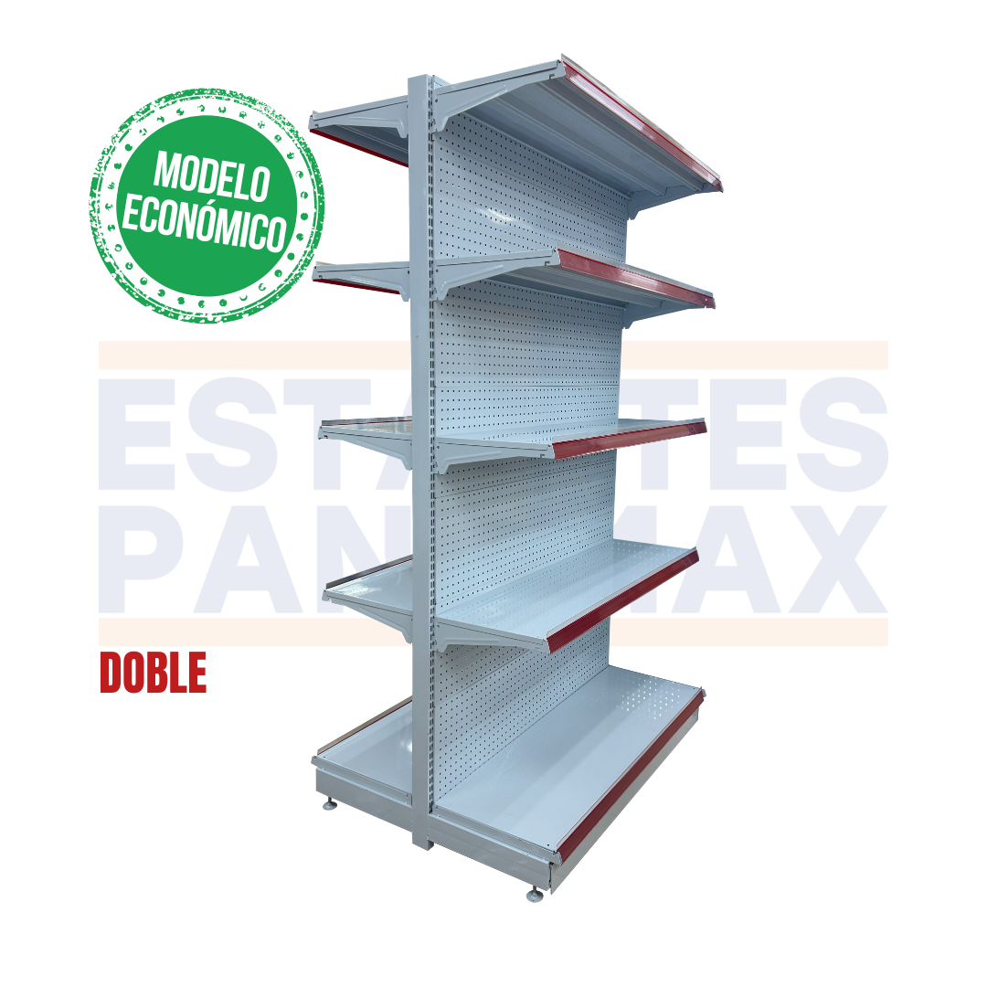 **MODELO ECONÓMICO** Góndola Doble Lado Perforado Blanco 5 Niveles 210x120x90cm 75kg/nivel PMX-3006-D