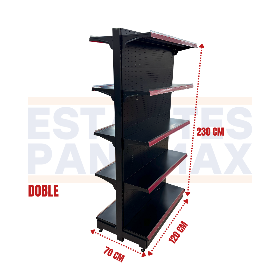 Góndola Doble Lado Perforado Negro 5 Niveles 230x120x70cm 125kg/nivel PMX-7003-D