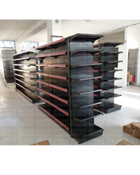 **MODELO ECONÓMICO** Góndola Doble Perforado Negro 8 Niveles 200x90x60cm 75kg/nivel PMX-3005-D