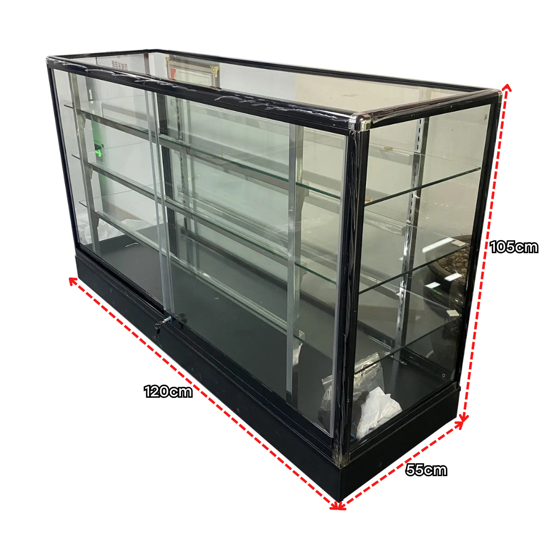 Vitrina de Aluminio Negro 3 Niveles de Vidrio Templado 105x120x55cm KW-003-120CM