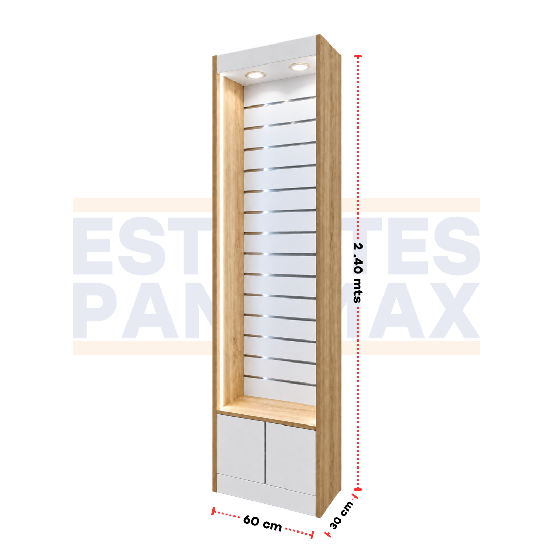 Exhibidor Comercial Slatwall con Iluminación y Gabinete para Tiendas 240×60×30cm KW-028-60