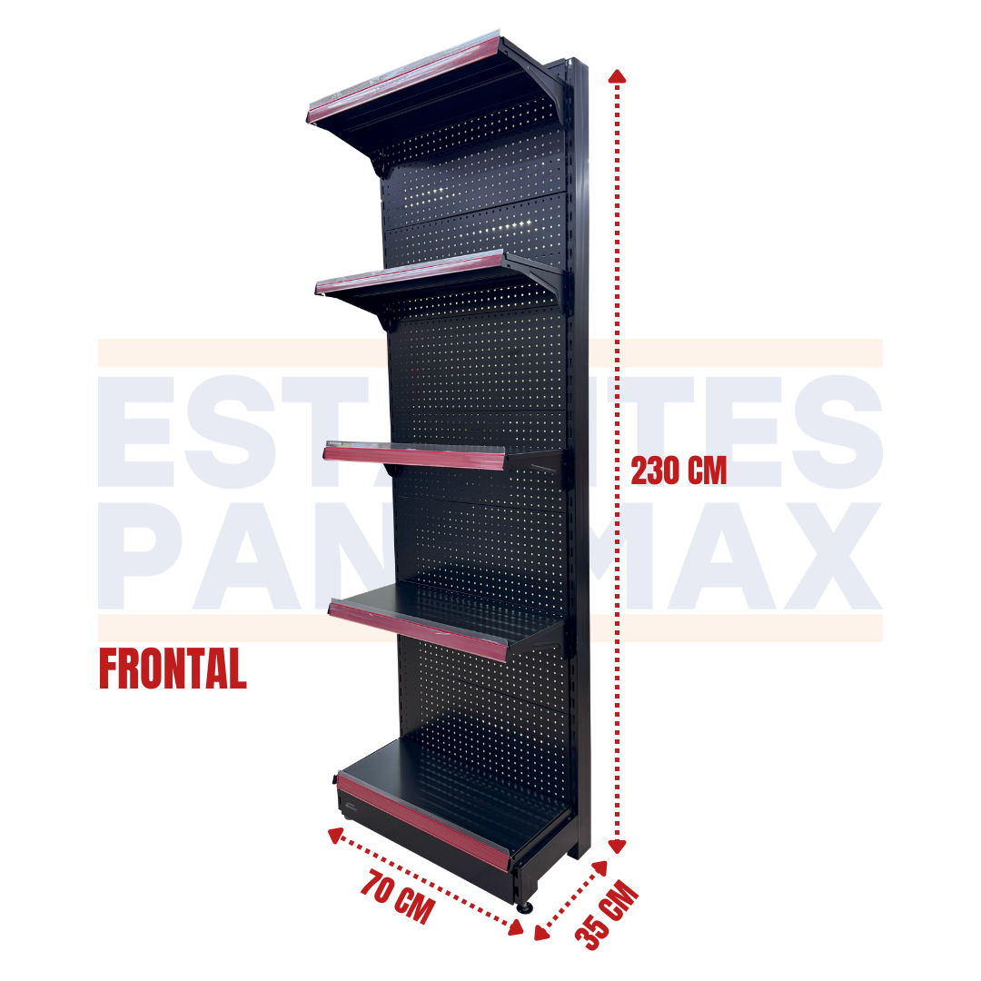 Góndola Frontal Perforado Negro 5 Niveles 230x70x35cm 125kg/nivel PMX-7003-F