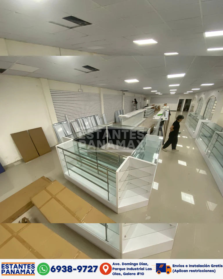 Vitrina de MDF Blanco 3 Niveles de Vidrio Templado 110x100x50cm BNM5-5