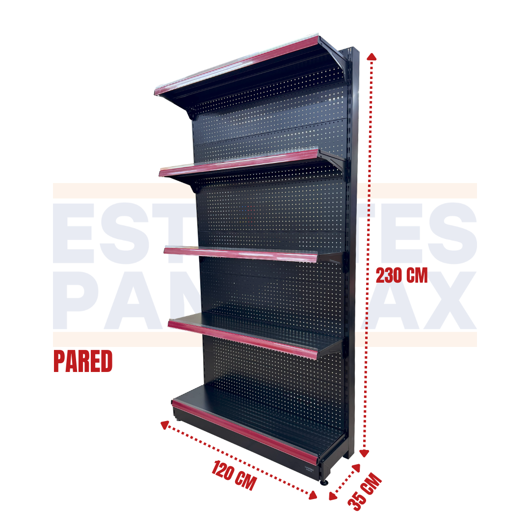 Góndola Pared Perforado Negro 5 Niveles 230x120x35cm 125kg/nivel PMX-7003-P