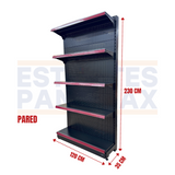 Góndola Pared Perforado Negro 5 Niveles 230x120x35cm 125kg/nivel PMX-7003-P