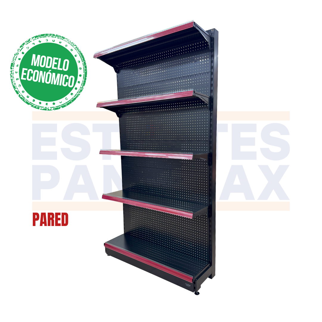 **MODELO ECONÓMICO** Góndola Pared Perforado Negro 5 Niveles 210x120x45cm 75kg/nivel PMX-3007-P