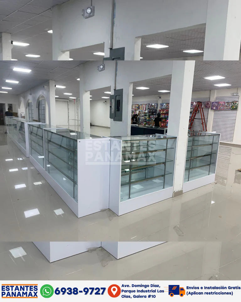 Vitrina de MDF Blanco 3 Niveles de Vidrio Templado 110x100x50cm BNM5-5
