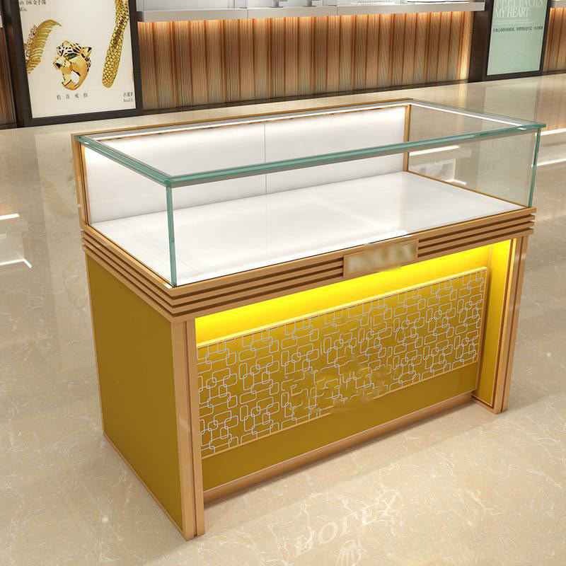 Vitrina para Joyería Color Dorado con LED y Cerradura con Llaves 110x150x60cm KW-025