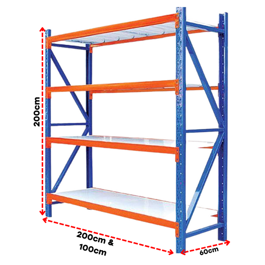 Rack para Bodega de Carga Mediana 350kg x Nivel de 4 Niveles 200*200*60cm PMX-1081 ***ALTURA A LA MEDIDA***