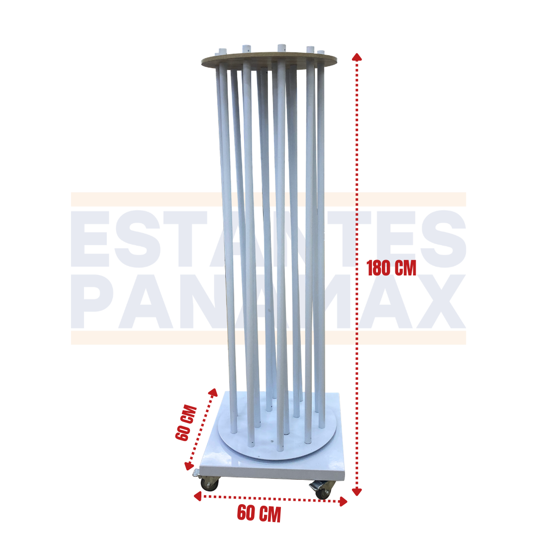 Estante Exhibidor para Rollos Giratorio Capacidad de 10 Rollos Blanco con Rueditas 180x60x60cm RG-10-W