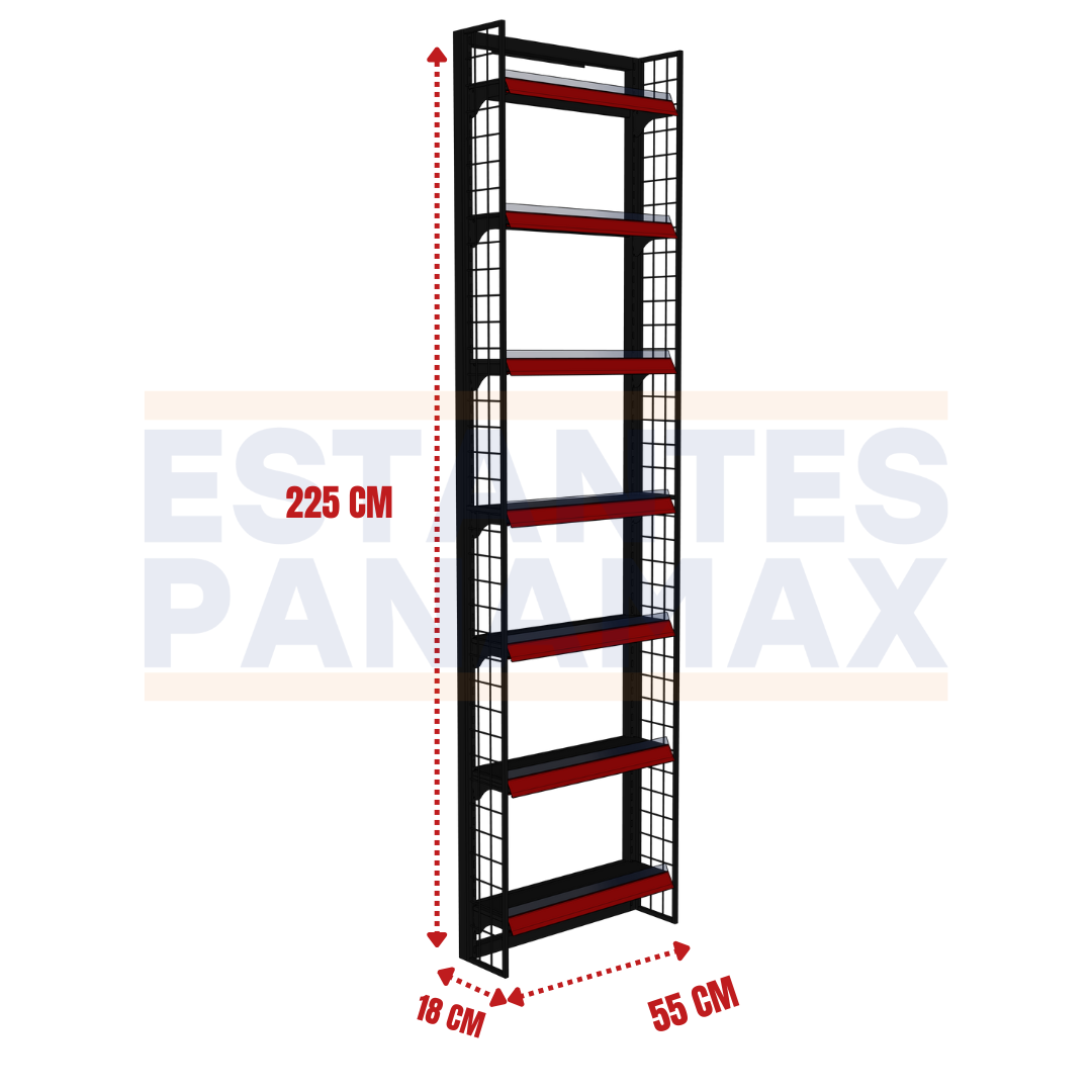 Góndola Tipo Cachete de 7 Niveles Negro 225x55x18cm 75kg/nivel PMX-1307