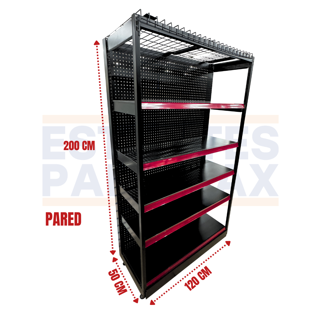 Góndola Pared Perforado Negro Tipo Cuadrado 200x120x50cm 6 Niveles 250kg/nivel PMX-1173
