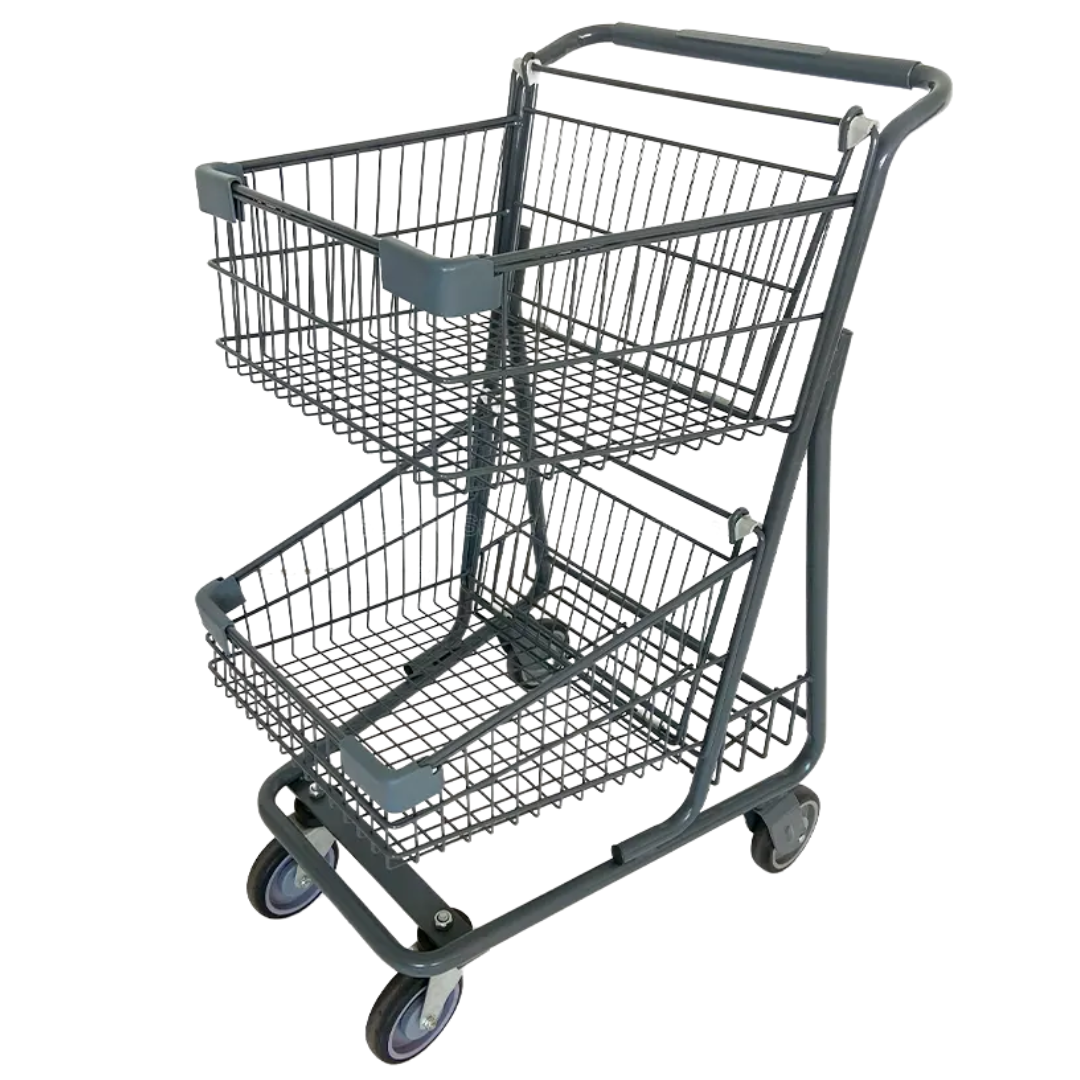 Carretilla de Supermercado Metálica de 2 Niveles Gris PMX-1254