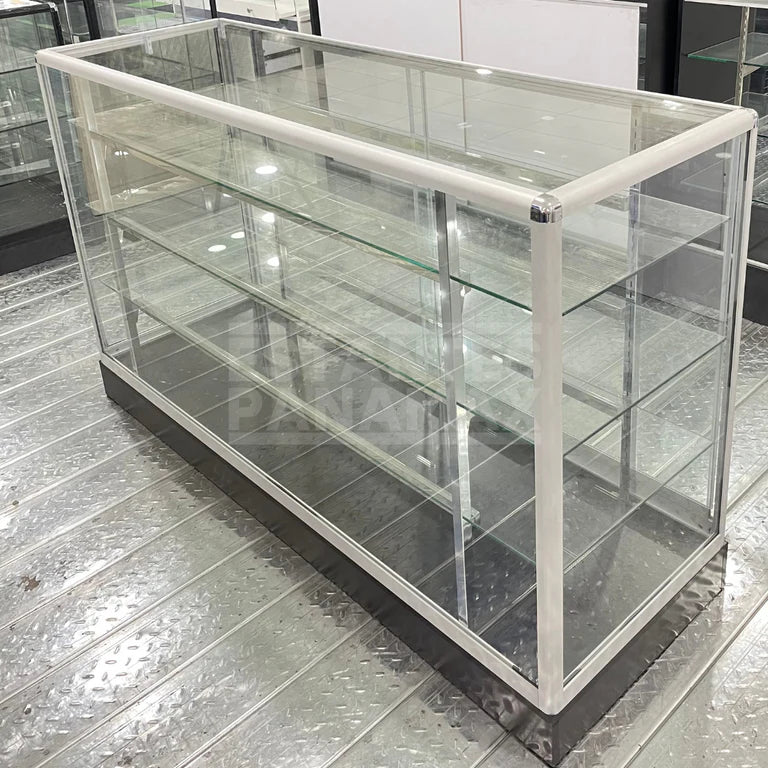 Vitrina de Aluminio Plateado con Base Negro 3 Niveles Vidrio Templado 110x183x60cm KS-004