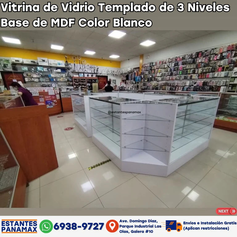 Vitrina de MDF Blanco 3 Niveles de Vidrio Templado 110x100x50cm BNM5-5