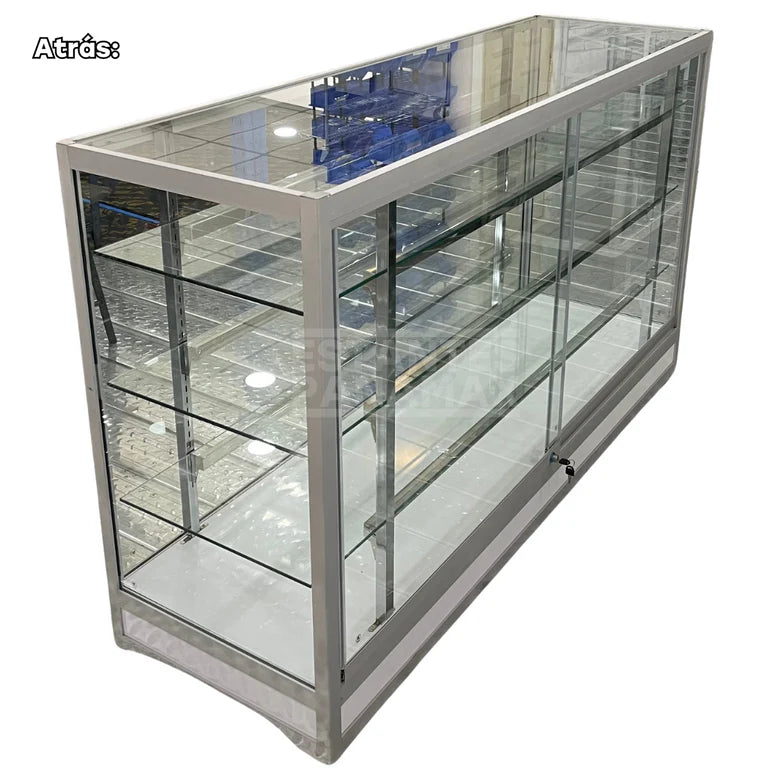 Vitrina de Aluminio Plateado con Base Blanco 3 Niveles de Vidrio Templado 105x180x55cm KW-004-180