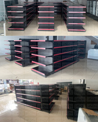 **MODELO ECONÓMICO** Góndola Doble Perforado Negro 5 Niveles 180x120x100cm 75kg/nivel PMX-3002-D