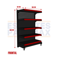**CALIBRE MEDIO** Góndola Frontal Liso + Perforado Negro 5 Niveles 150x100x50cm 150kg/nivel PMX-1376