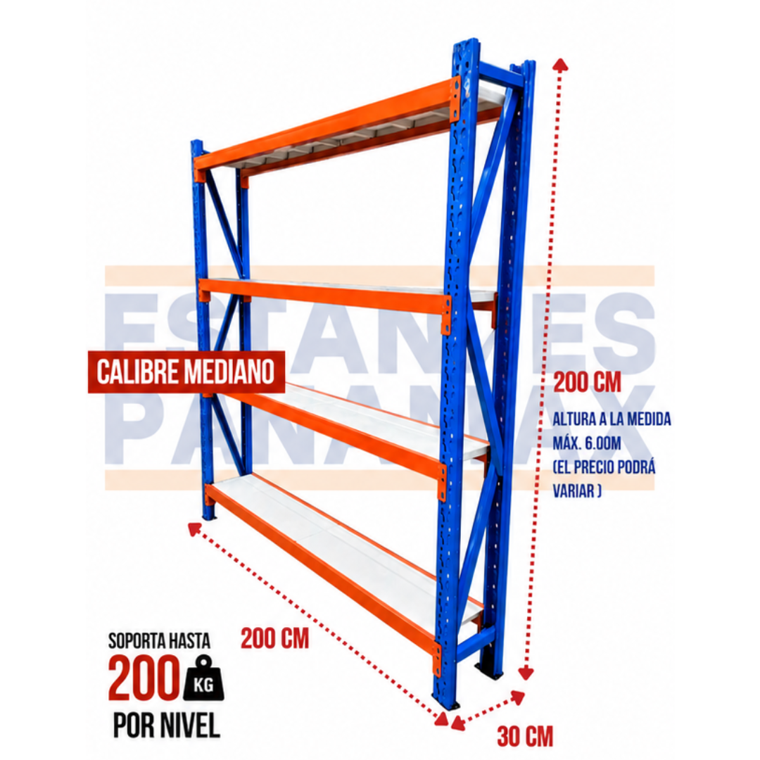 Rack para Bodega de Carga Mediana de 4 Niveles 200kg/Nivel 200x200x30cm PMX-7030
