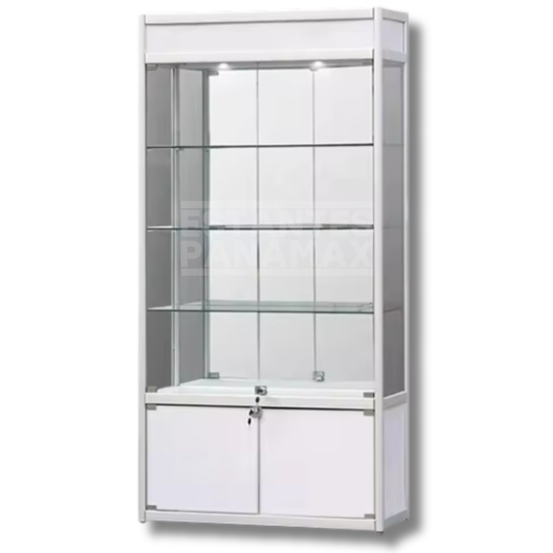 Vitrina Vertical con Luz de 3 Niveles con Gavetero Negro & Blanco con Plateado 200x100x30cm KD-010