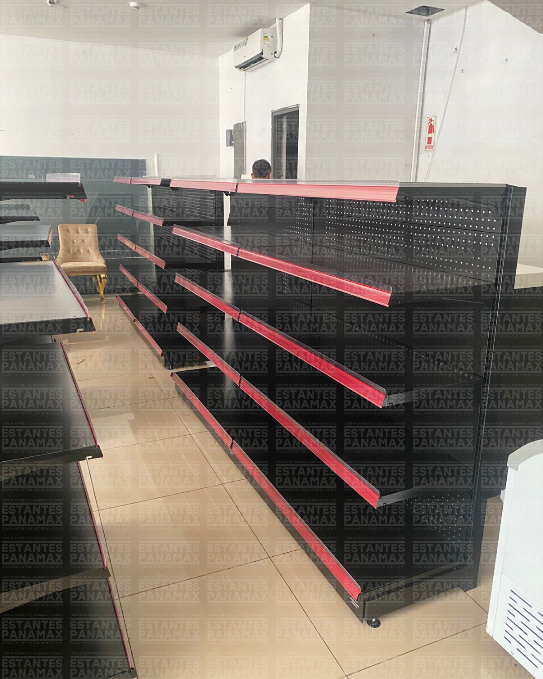 **MODELO ECONÓMICO** Góndola Pared Perforado Negro 5 Niveles 180x120x50cm 75kg/nivel PMX-3002-P